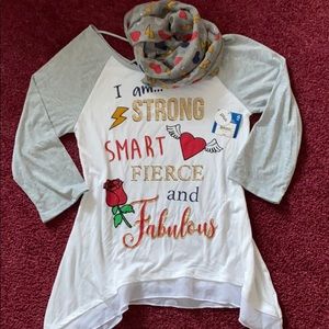 Arizona Girls Glitter Graphic Tunic Top & Scarf